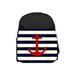Nautical Red Anchor on Gilded Navy Stripes - 13" x 10" Black Preschool Toddler Children's Backpack and Crayon Case Set - Girls - Multi-Purpose