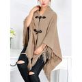 DODOING Oversized Horn Buttons Knit Poncho Cape Coat Cardigan Shawl Tassel Wrap Sweater for Women