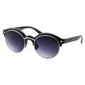 Classic Vintage Inspired Horned Rim Plastic Frame Black Silver Round Sunglasses