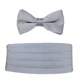 Silver Satin Bow Tie & Cummerbund Set