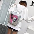 Lowestbest School Clear Book Bags for Teenager Girls Clearance! Sliver Clear Backpacks for Girls, Lovely Bag Backpacks Love Heart Shape PU Leather Clear Transparent Backpack