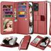 NJJEX Wallet Case for iPhone 12 Pro Max Case/iPhone 12 Pro Max Wallet Case 6.7 (2020) [9 Card Slots] PU Leather Card Holder Folio Flip [Detachable] Kickstand Lanyard Magnetic Phone Cover [Wine Red]