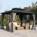 Outsunny 12'x 10' 2-Tier Roof Steel Hardtop Aluminum Permanent Gazebo with Mesh Net and Privacy Sidewalls