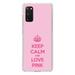 DistinctInk Clear Shockproof Hybrid Case for Galaxy S20 / S20 5G (6.2 Screen) - TPU Bumper Acrylic Back Tempered Glass Screen Protector - Keep Calm and Love Pink