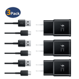 3Pack Adaptive Fast Charger Kit with USB Type C Cable Compatible with HTC Wildfire X - Black