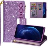 iPhone 6 Plus Case iPhone 6s Plus Case Allytech Bling Design PU Leather Kickstand Folio Flip Cards Slots Shockproof Magnetic Closure Wallet Case Cover for Apple iPhone 6S Plus/ iPhone 6 Plus Purple