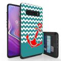 Galaxy S10+ Case Duo Shield Slim Wallet Case + Dual Layer Card Holder For Samsung Galaxy S10+ [NOT S10 OR S10e] (Released 2019) Red Anchor/Chevron