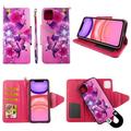 Pink Flower Butterfly Case for Iphone 11 6.1 Magnetic Detachable Hybrid Shock-Proof 2 in 1 Pu Leather Wallet Cover Folio Flip Kickstand Snap-on Book Style Cases Card Slots Wrist Strap