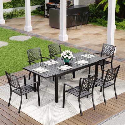 MAISON ARTS Seats up to 6/8 Outdoor Patio Dining Set, 6/8 Metal Stackable Chairs, 1 Rectangular Expandable Table