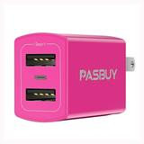 Foldable 2.4A Dual USB Wall Charger 2-Port Travel Portable Power Adapter for Apple iPhone X Max Xr 11 8 7 6 Plus iPad Samsung Galaxy HTC LG Tablet Motorola(Pink)