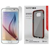 Case/Screen Protector for Galaxy S6 Tech21 Red/Smoke Evo Check [ANTI-SHOCK] Cover + PureGear Tempered Glass Screen Guard for Samsung Galaxy S6 (SM-G920)