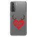 DistinctInk Clear Shockproof Hybrid Case for Galaxy S21 5G (6.2 Screen) - TPU Bumper Acrylic Back Tempered Glass Screen Protector - Deer Heart - Red Antlers