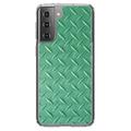 DistinctInk Clear Shockproof Hybrid Case for Galaxy S21 5G (6.2 Screen) - TPU Bumper Acrylic Back Tempered Glass Screen Protector - Green Diamond Plate Steel Image Print Faux Diamond Plate