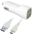 Type-C USB Car/DC Charger for ZTE Zpad Lenovo YOGA Tab 3 Plus Meizu M3 Max Asus ZenPad 3S 10/ Z10 (Dual USB Port Type-C USB Data Charging Cable included) - White + MND Stylus