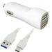 Type-C USB Car/DC Charger for ZTE Zpad Lenovo YOGA Tab 3 Plus Meizu M3 Max Asus ZenPad 3S 10/ Z10 (Dual USB Port Type-C USB Data Charging Cable included) - White + MND Stylus