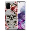 FINCIBO Silver Glitter Case Sparkle Bling TPU Cover for Samsung Galaxy S20+ Plus 6.7 2020 (NOT FIT Samsung Galaxy S20 6.2 2020/S20 Ultra 6.9 2020/Galaxy S20 FE 6.5 2020) Red Pink Skull Flowers
