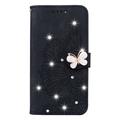 Bling Case for iPhone 6/iPhone 7/iPhone 8 iPhone SE (2020) Case Allytech Glitter Sparkly Embossed Retro Butterfly PU Leather Flip Kickstand Case with Card Holder for iPhone 6/7/8(4.7 ) Black