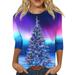 Kddylitq Christmas 3/4 Sleeve T Shirt Women Winter Santa Claus Graphic Lounge Blouses Tree Snowman Printed Snowflake Tops Crew Neck Elbow Plus Size Tunics