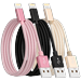 inStyle Phone Charger Cable MFi Certified Lightning Cable 6ft USB Fast Charging + Data Sync Durable Nylon Braided Cord (3-Pack) Pink Black Gold