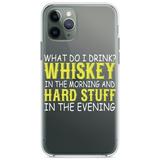 DistinctInk Clear Shockproof Hybrid Case for iPhone 11 Pro (5.8 Screen) - TPU Bumper Acrylic Back Tempered Glass Screen Protector - Whiskey in the Morning Hard Stuff Evening