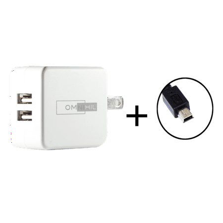 [UL Listed] OMNIHIL 2-Port Wall Charger+5FT-MINI-USB Cable Compatible with Zoom Q8