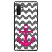 DistinctInk Case for Samsung Galaxy Note 10 (6.3 Screen) - Custom Ultra Slim Thin Hard Black Plastic Cover - Grey White Pink Chevron Anchor - Nautical Anchor Design