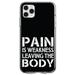 DistinctInk Clear Shockproof Hybrid Case for iPhone 12 MINI (5.4 Screen) - TPU Bumper Acrylic Back Tempered Glass Screen Protector - Pain is Weakness Leaving the Body - Inspirational Quote