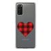 DistinctInk Clear Shockproof Hybrid Case for Galaxy S20 / S20 5G (6.2 Screen) - TPU Bumper Acrylic Back Tempered Glass Screen Protector - Buffalo Heart - Red Black Plaid