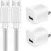 USB Charger Certified 5V Wall Charger Portable Adapter with 2-Pack 3FT+ 10 FEET Micro USB Nylon Braided High-Speed Cable for Samsung LG Motorola Nexus HTC Google Sony Android and More (Silver)