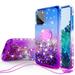 Liquid Quicksand Glitter Cute Phone Case for Galaxy A12 Case with Ring Socket Kickstand Clear Bling Diamond Girls Women for Samsung Galaxy A12 - Purple/Blue