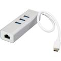 3-Port USB-C Hub with LAN Port USB-C to 3x USB-A Ports and Gbe USB 3.0 White