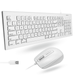 Macally 104 Key USB A Wired Keyboard W/ Apple 15 Shortcut Keys and 3 Button Optical Soft Click Mouse Combo for Mac Windows PC & Chromebook White