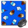 3dRose Cute Cupcake Print Blue and Chocolate on Blue Mouse Pad 8 by 8 inches