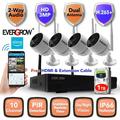 EverGrow + 4pcs of 1296p Long Range Wireless (NOT battery operated) Security Camera System HD 10 channel WiFi NVR 1TB Hard Drive outdoor/indoor home security camera system (CAM-WIFI-4CH-2MP-9)