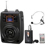 Portable PA Speaker System Microphone & Music Player FM Radio & Includes Lavalier & Headset Mics