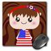 3dRose Cute Kawaii Cartoon Patriotic Girl wearing American Flag Dress for July 4th Independence Day Mouse Pad 8 by 8 inches