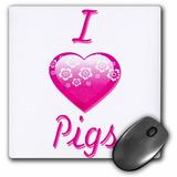 3dRose Pretty Pink Flowery I Love Pigs - Mouse Pad 8 by 8-inch (mp_121720_1)