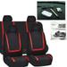 FH Group Car Seat Covers Red Black Set for Auto w/Head Rests Dash Grip Pad