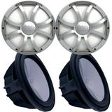 Two Wet Sounds Revo 12 Subwoofers & Grills - Black Subwoofers & Silver XS Grills - 2 Ohm