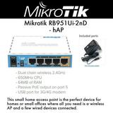 MikroTik RB951Ui-2nD hAP Indoor Wireless Router 802.11b/g/n 64MB RAM 650MHz