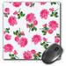 3dRose Girly Hot Pink Roses Floral Pattern on White Mouse Pad 8 by 8 inches