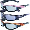 3 Pairs of Global Vision Eyewear Marilyn 11 Women s Bling Black Motorcycle Sunglasses Pink Orange Black Gloss Stripe Frames Flash Mirror Lenses