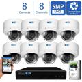 GW High End 8 Channel Ultra 4K NVR H.265 5 Megapixel IP PoE Security Camera System - 8 x 5MP Super HD 1920p Weatherproof 2.8-12mm Lens Dome Camera 3TB HDD