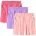 MoFiz Women's Pyjama Bottoms, Short Pyjama Bottoms, Soft Modal Sleepwear, Sleep Shorts, 3 Pack - Light Pink/Purple/Watermelon Red, XL