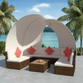 Andoer 9 Piece Garden Set with Canopies Poly Rattan Brown