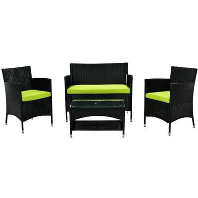 4 Piece Cushioned Patio Furniture Set, Black Outdoor Wicker Patio Furniture