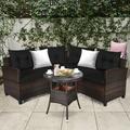 Gymax 4PCS Patio Furniture Set Outdoor Rattan Sectional Sofa Set w/ Black Cushions