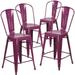 BizChair Commercial Grade 4 Pack 24 High Purple Metal Indoor-Outdoor Counter Height Stool with Back