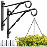 Amagabeli 2 Pack Hanging Plants Bracket 10 inch Planter Hook Hanger for Outdoor Flower Baskets Pot Bird Feeder Wind Chime Lanterns Patio Lawn Garden for Indoor Wall Fence Shelf Screw Mount Arm Black