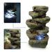 4-Tier Stone Tabletop Water Fountain with LED Lights - Soothing Water Sound - Small Decorative Waterfall Feature for Hom